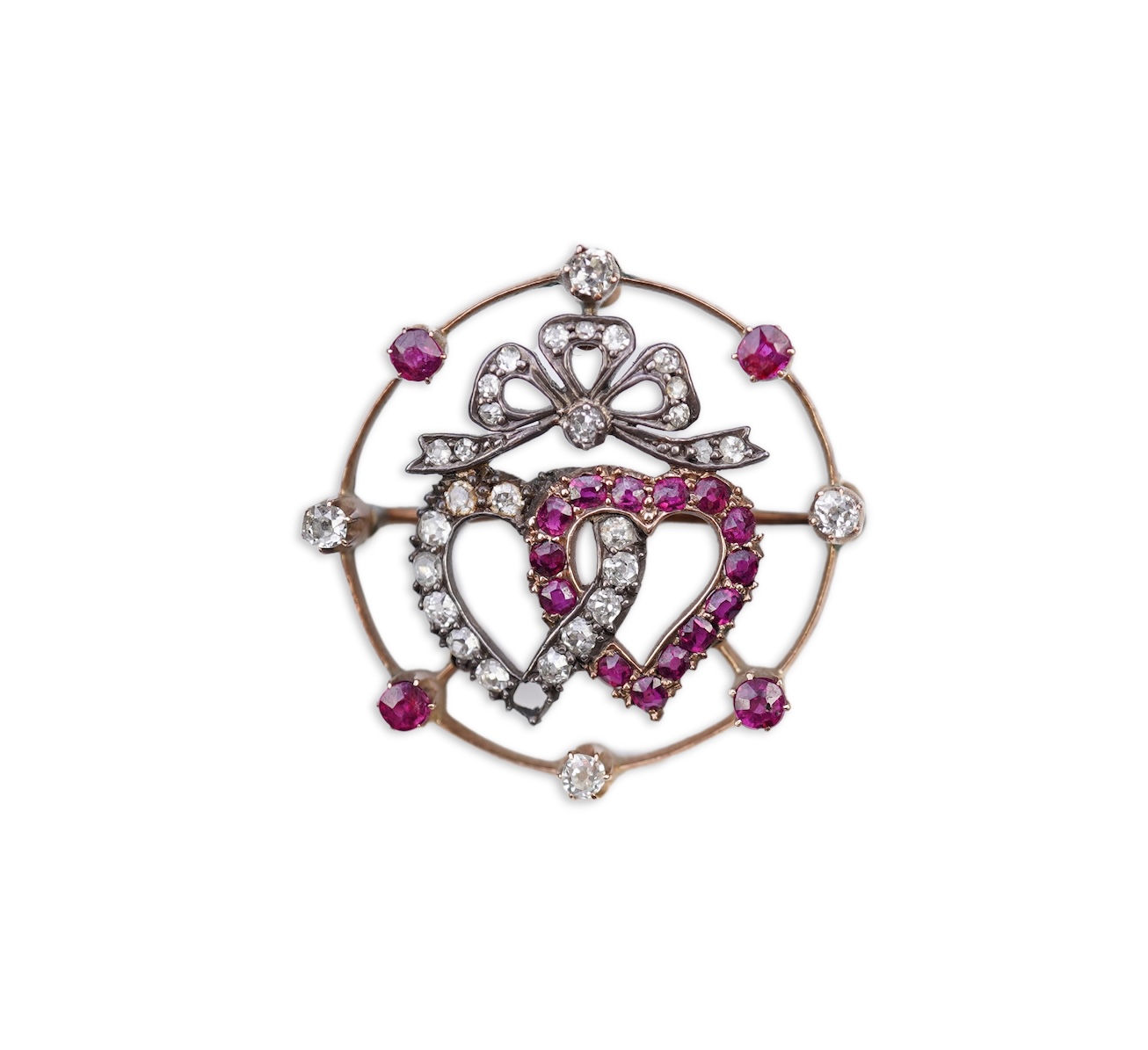 A ruby and diamond brooch, circa 1900